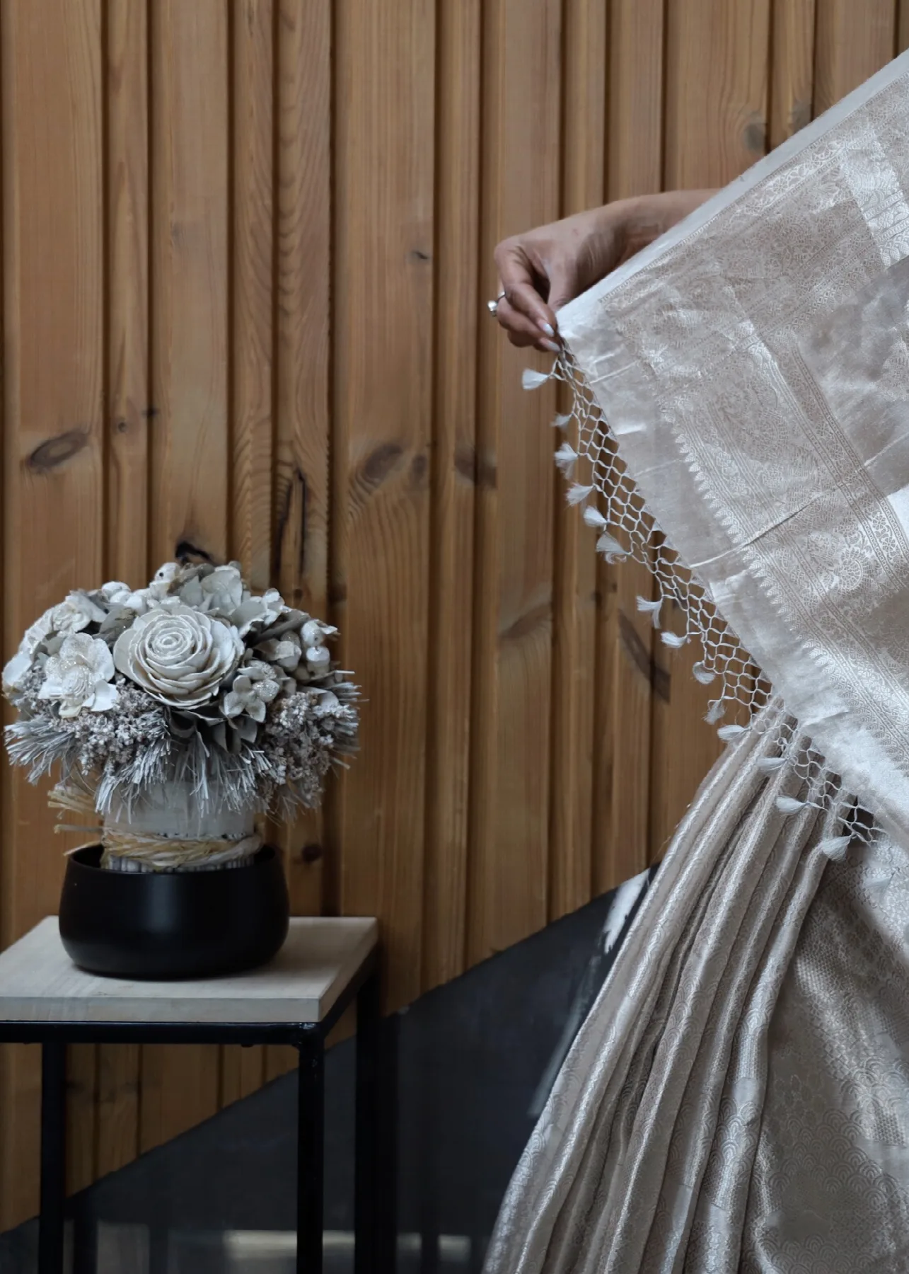 Silver Tissue Silk reshami jaal - alternate
