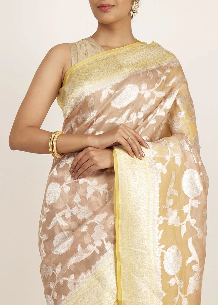 Kora Silver Zari Yellow Brown - alternate