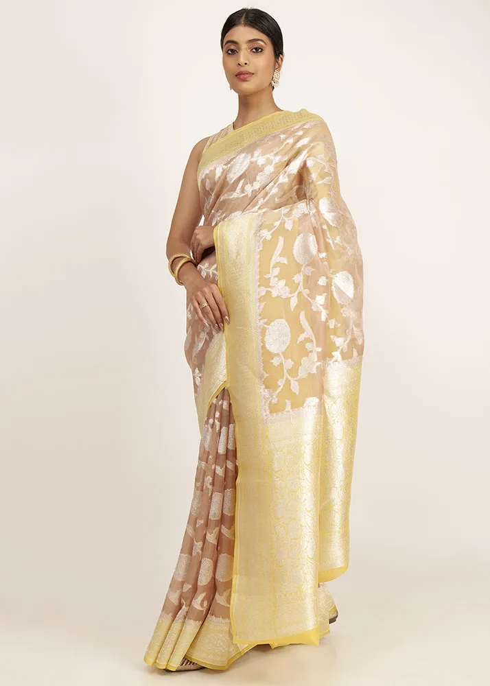 Kora Silver Zari Yellow Brown