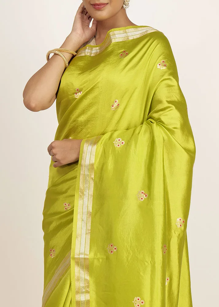 Lime Green 3 Flower Meena Booti - alternate