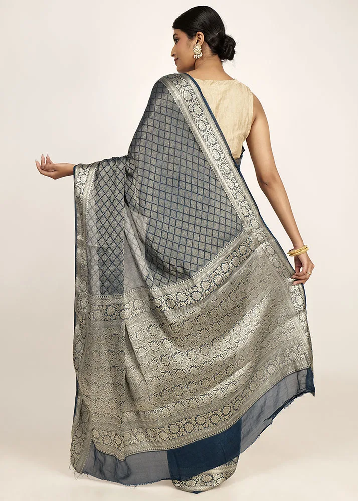 Midnight Blue Georgette Full Zari - alternate
