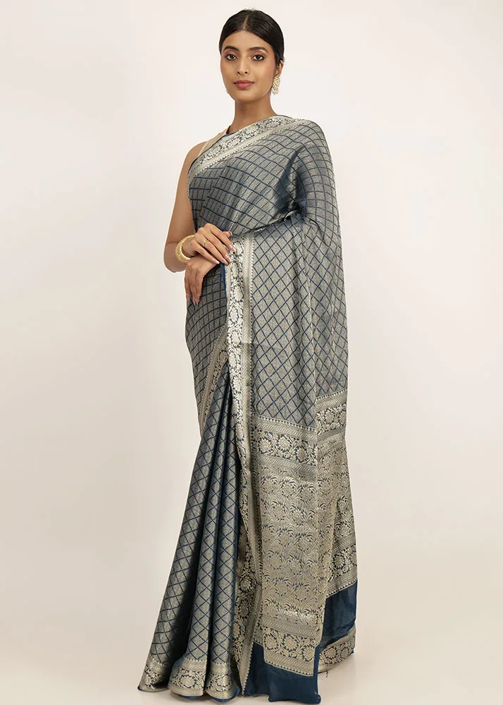 Midnight Blue Georgette Full Zari