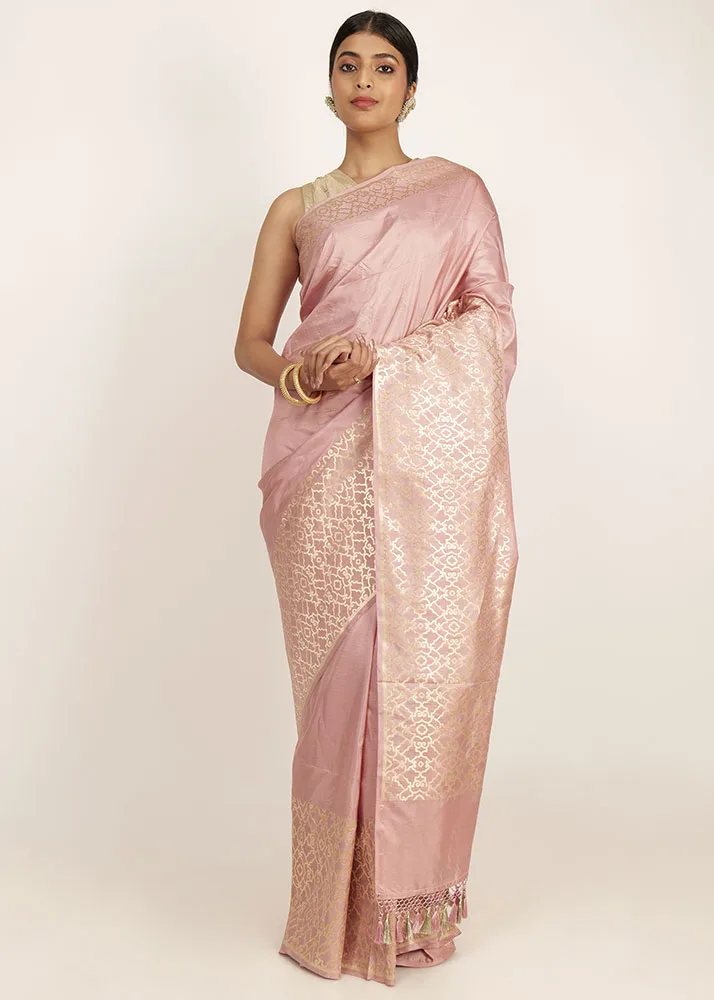 Pastel Pink Katan Geometric Jaal - alternate