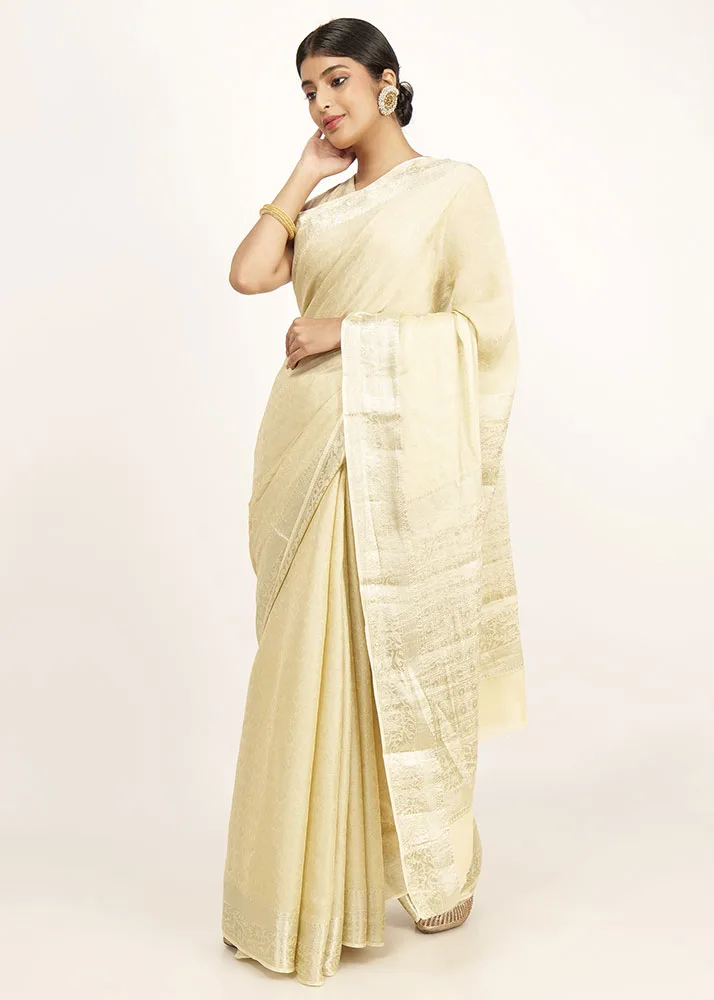 Pastel Yellow Georgette Full Zari - alternate