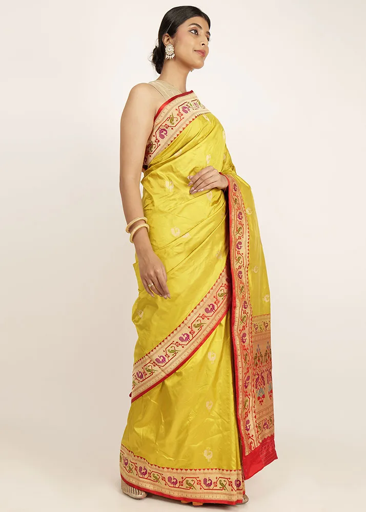 Pure Silk Mina Paithani Mustard - alternate