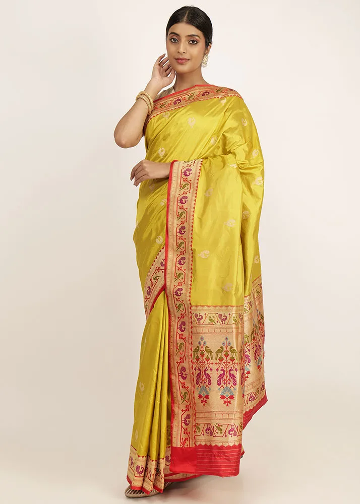 Pure Silk Mina Paithani Mustard